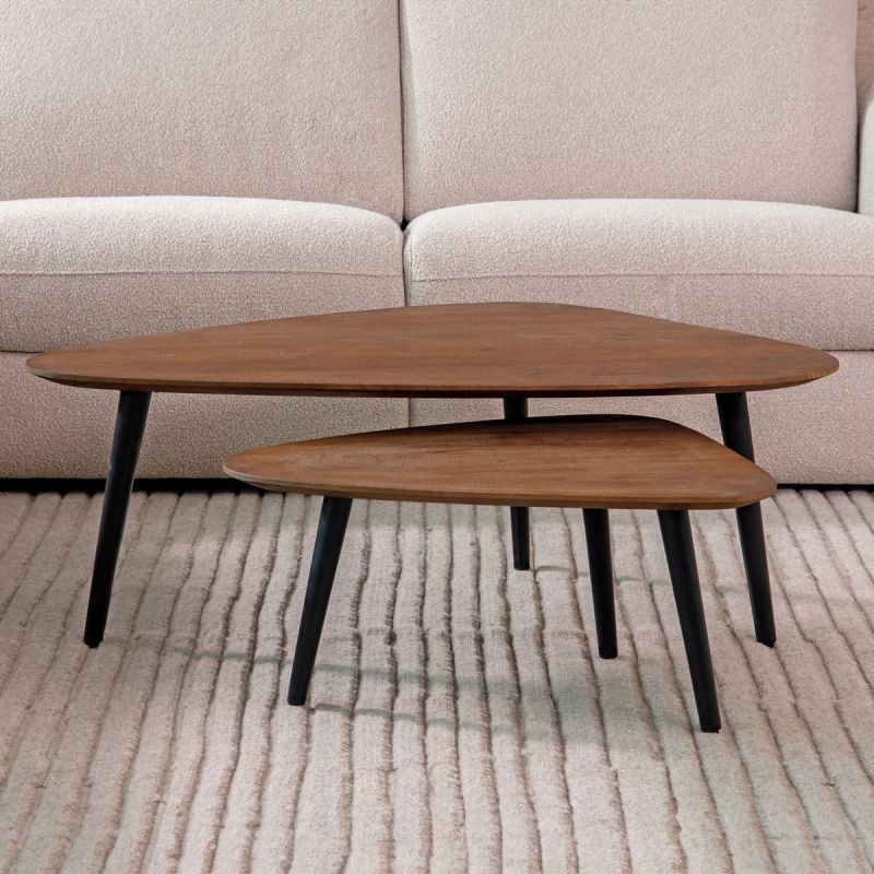 Salontafel Set Rock 110x64x39 cm Espresso Mangohout | Zwart Metaal