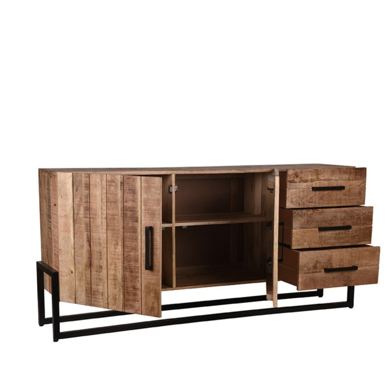 Dressoir Bolivia 184x40x85 cm Rough Mangohout | Zwart Metaal
