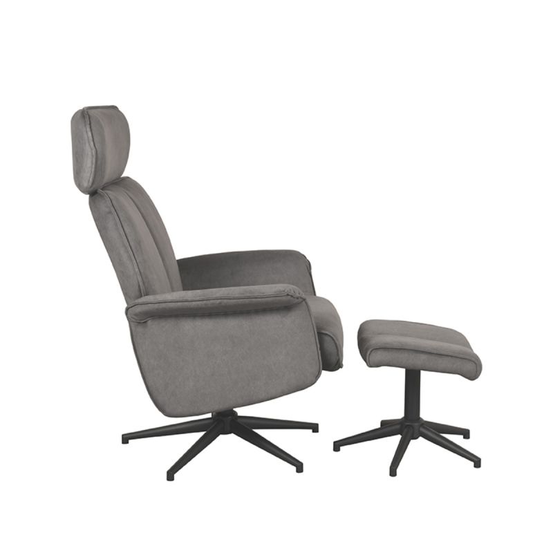 Relaxfauteuil Verdal + Hocker 77x79x109 cm Antraciet Cosmo | Zwart Metaal
