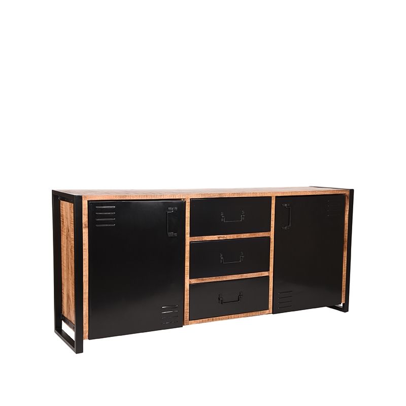 Dressoir Brussels 190x45x85 cm Rough Mangohout | Zwart Metaal
