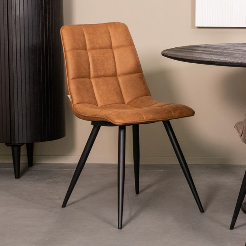 Eetkamerstoel Bistro 46x59x86 cm Cognac Micro Suede | Zwart Metaal