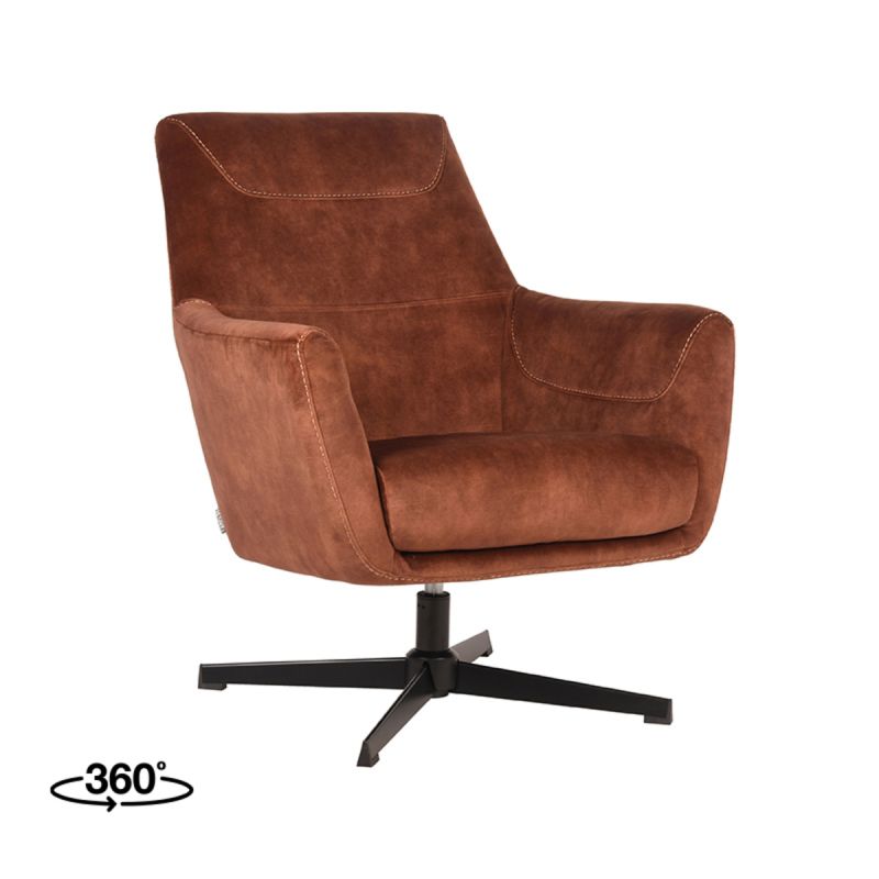 Draaifauteuil Toby 75x80x85 cm Rust Velours | Zwart Metaal