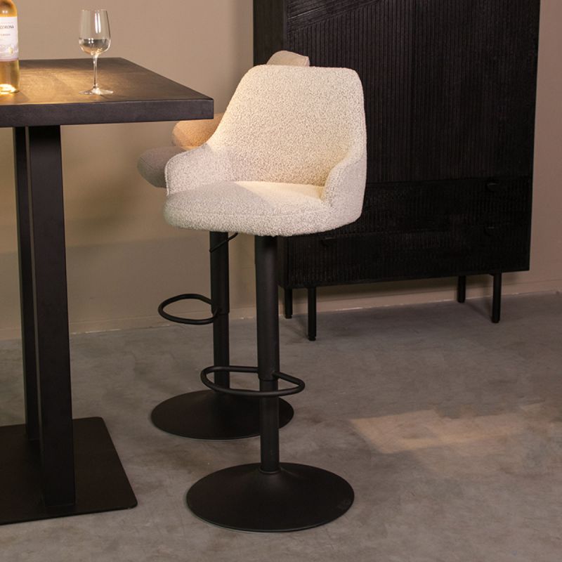 Barkruk Fender 50x52x90-110 cm Champagne Boucle | Zwart Metaal
