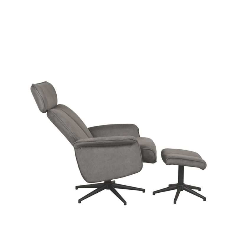 Relaxfauteuil Verdal + Hocker 77x79x109 cm Antraciet Cosmo | Zwart Metaal