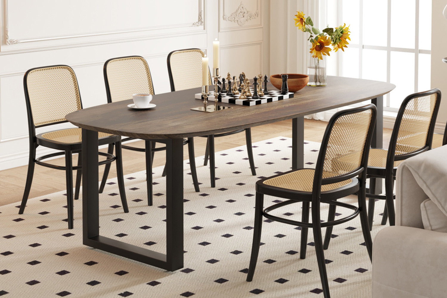 Tafel virtuo 220x100 cm Deens Ovaal U-Poot Mango hout Tabaco