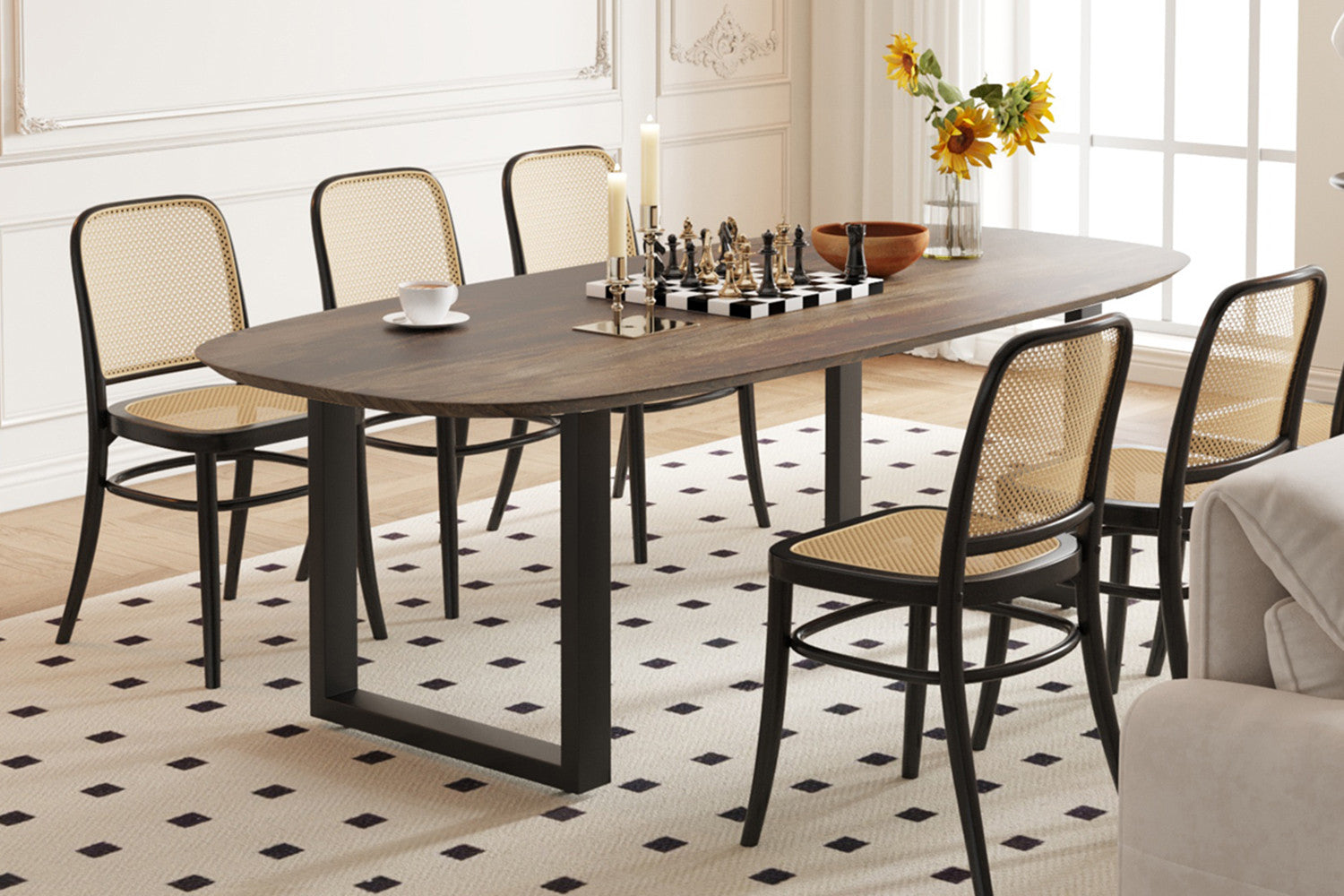 Tafel virtuo 220x100 cm Deens Ovaal U-Poot Mango hout Tabaco