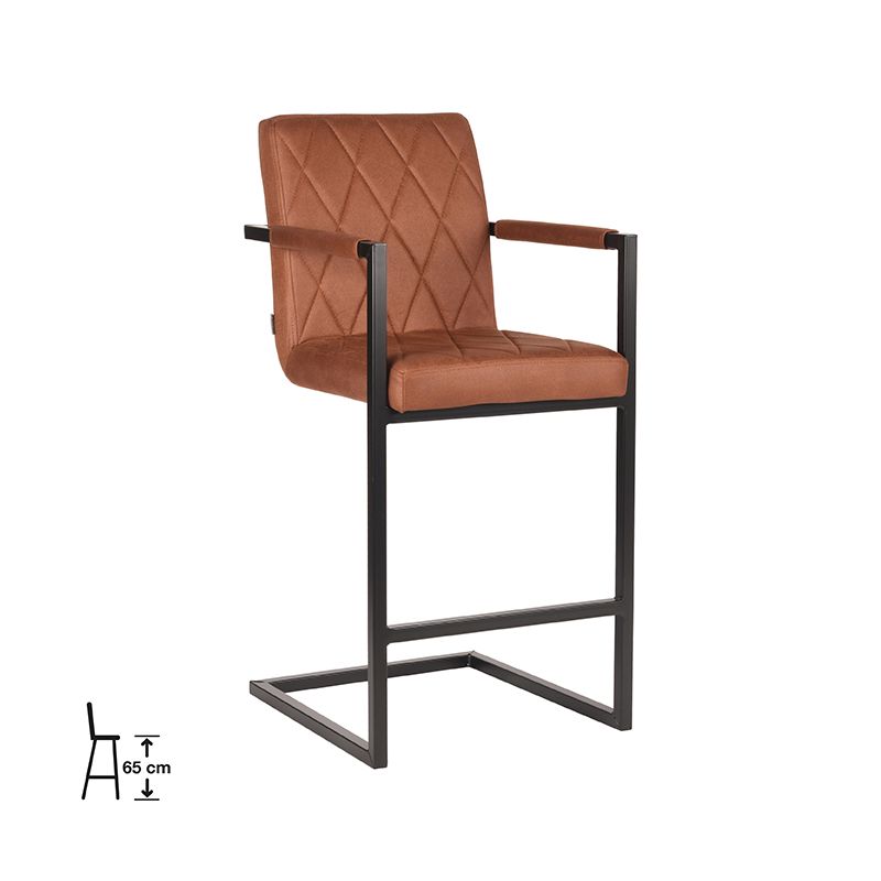 Barkruk Denmark 50x62x103 cm Cognac Microvezel | Zwart Metaal
