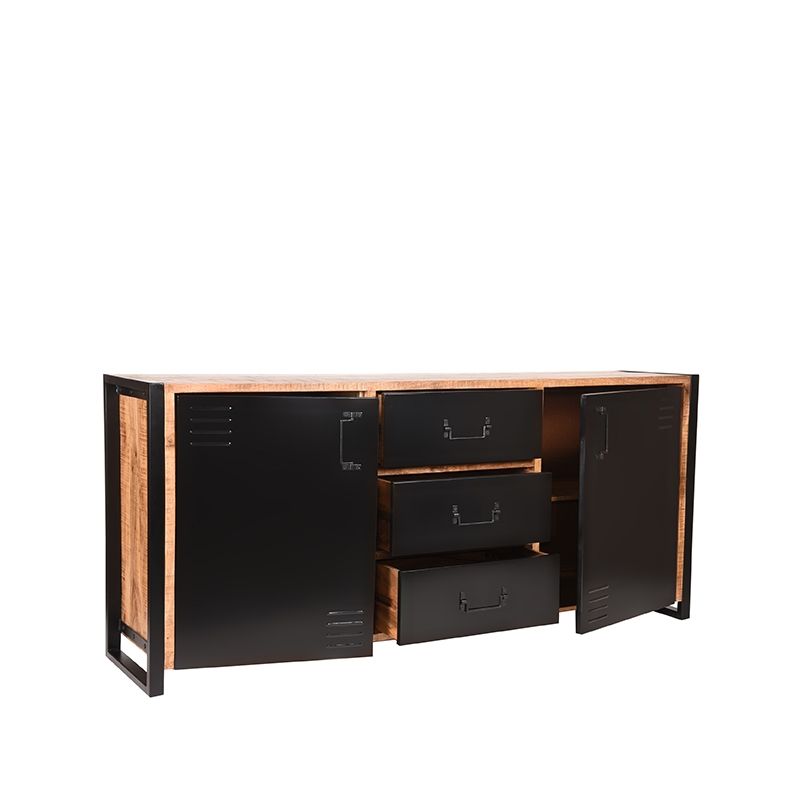 Dressoir Brussels 190x45x85 cm Rough Mangohout | Zwart Metaal