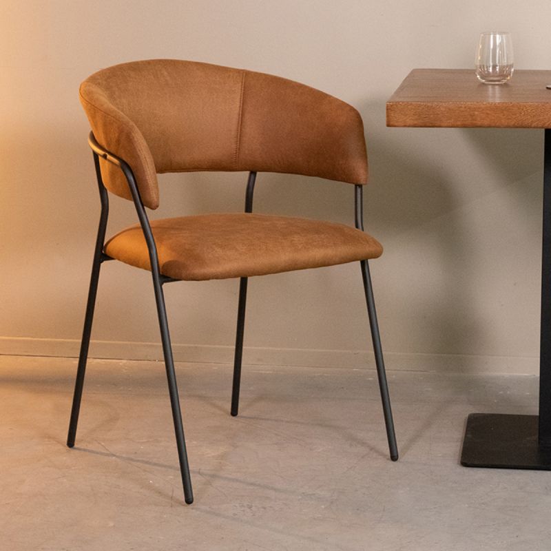 Eetkamerstoel Luuk 58x45x80 cm Cognac Micro Suede | Zwart Metaal