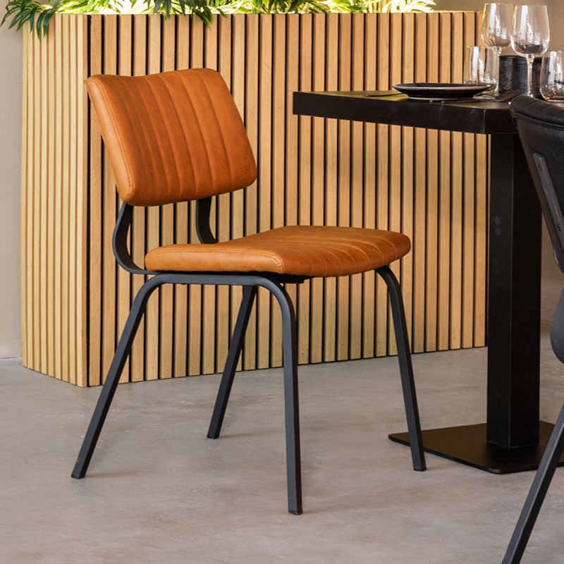 Eetkamerstoel Gusto 46x56x79 cm Cognac Kunstleder | Zwart Metaal