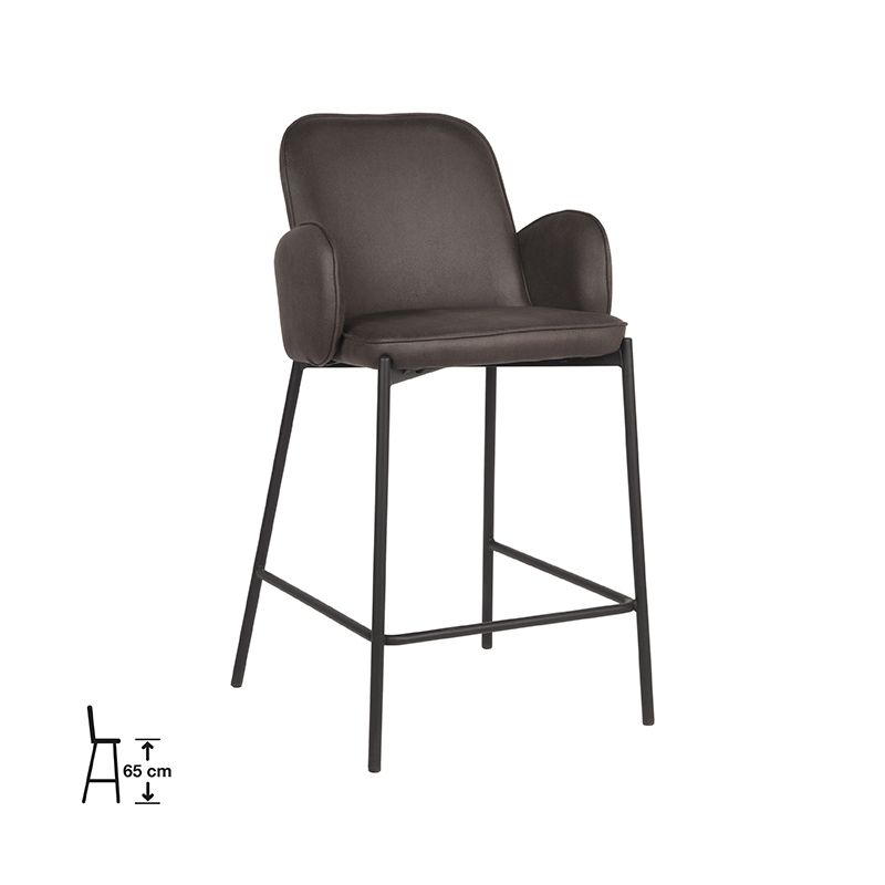 Barkruk Jari 51x53x94 cm Antraciet Microvezel | Zwart Metaal