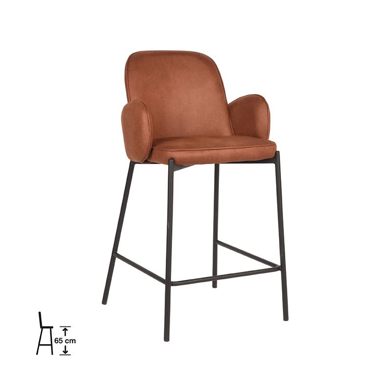 Barkruk Jari 51x53x94 cm Cognac Microvezel | Zwart Metaal