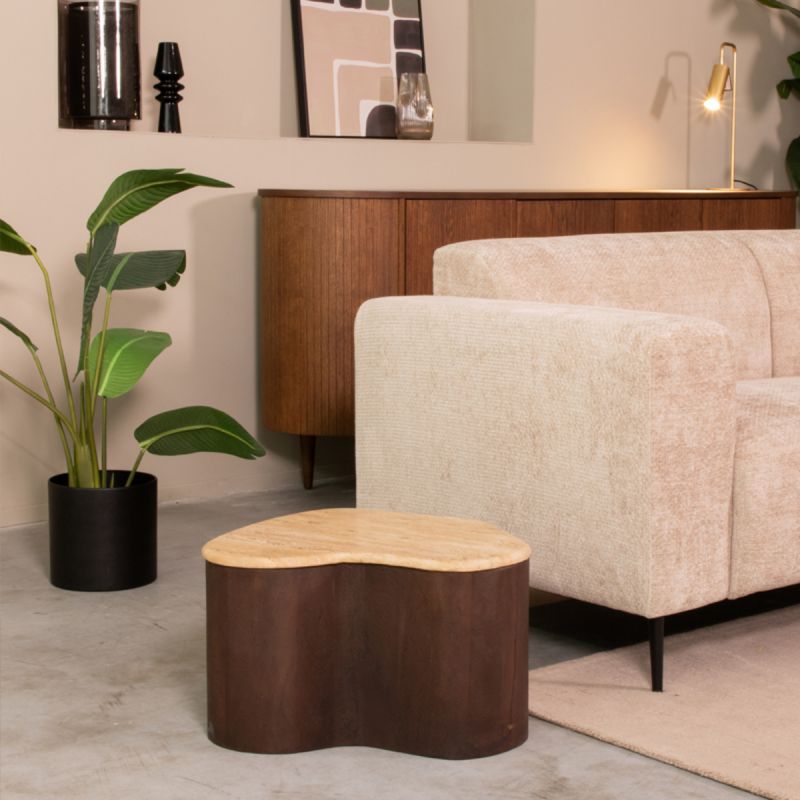 Salontafel Davi 50x35x31 cm Travertin | Espresso Mangohout