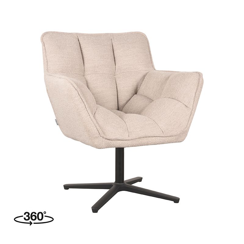 Draaifauteuil Ian 76x72x87 cm Naturel Boucle | Zwart Metaal