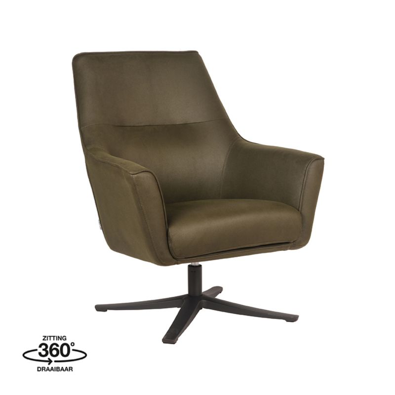 Draaifauteuil Tod 76x75x90 cm Army Microvezel | Zwart Metaal