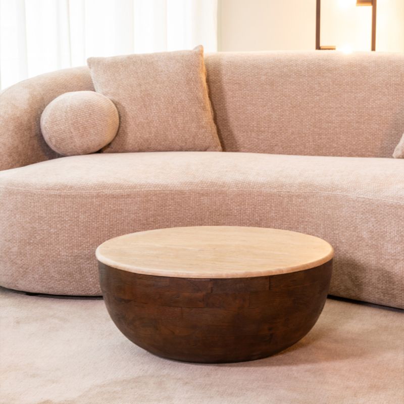 Salontafel Bowl 70x70x30 cm Travertin | Espresso Mangohout