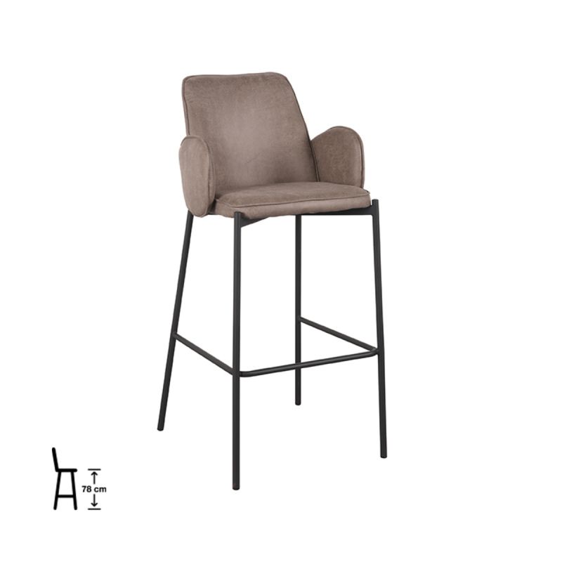 Barkruk Joni 51x53x107 cm Taupe Micro Suede | Zwart Metaal