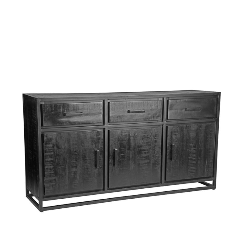 Dressoir Chili 170x45x90 cm Zwart Mangohout | Zwart Metaal