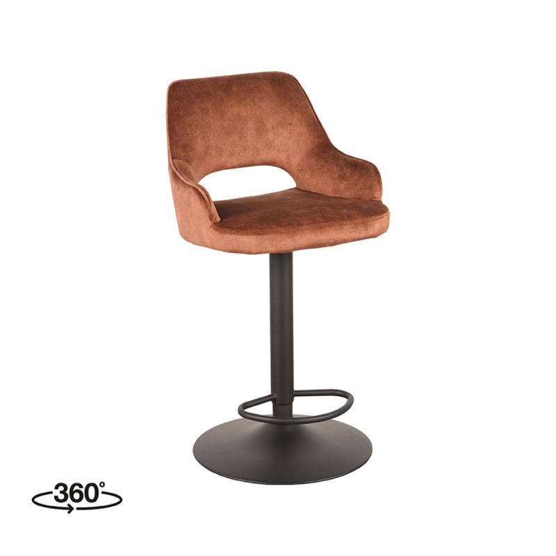 Barkruk Fer 50x52x90-110 cm Rust Velours | Zwart Metaal