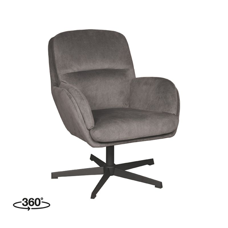 Draaifauteuil Moss 70x77x90 cm Antraciet Cosmo | Zwart Metaal