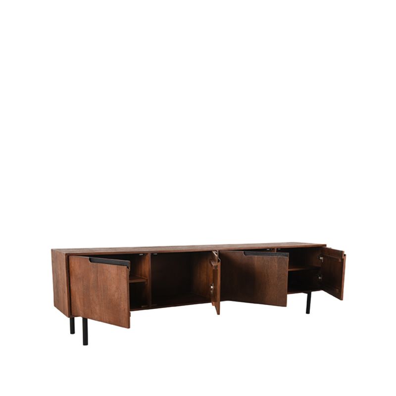 Tv-Meubel Rio 220x40x60 cm Espresso Mangohout | Zwart Metaal