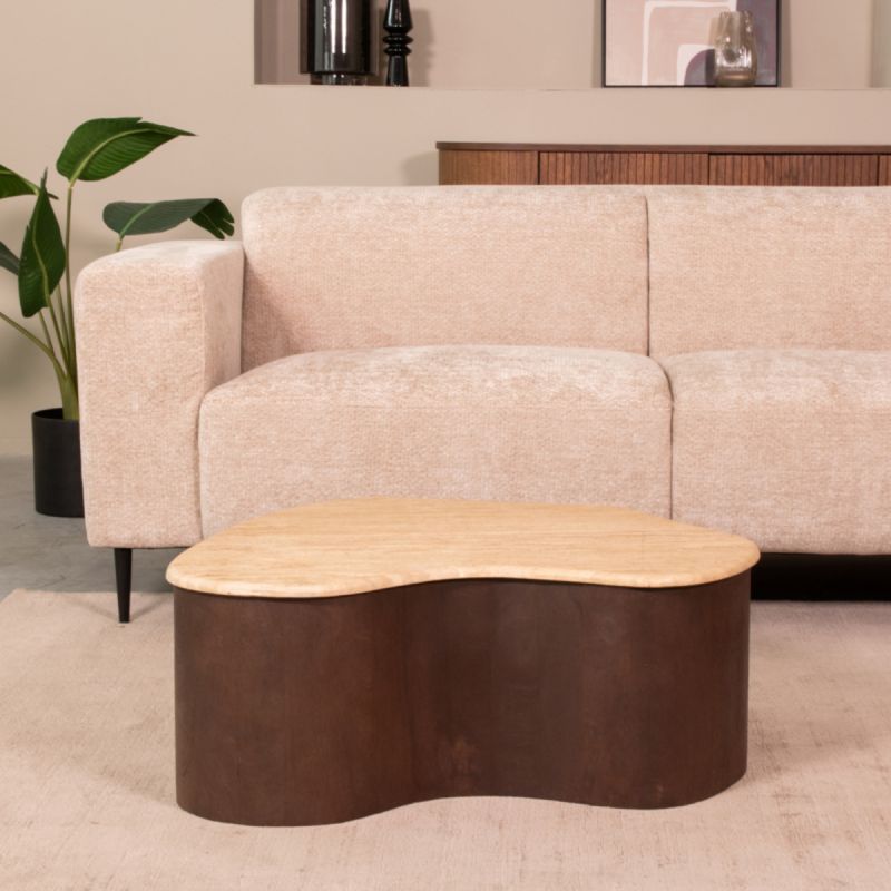 Salontafel Davi 80x70x31 cm Travertin | Espresso Mangohout