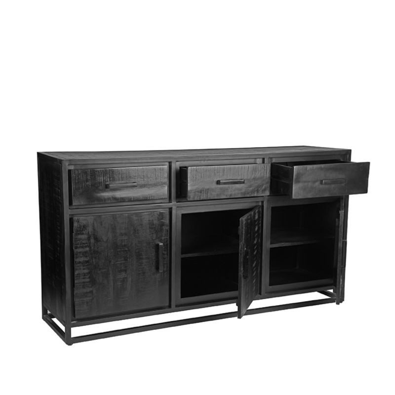 Dressoir Chili 170x45x90 cm Zwart Mangohout | Zwart Metaal
