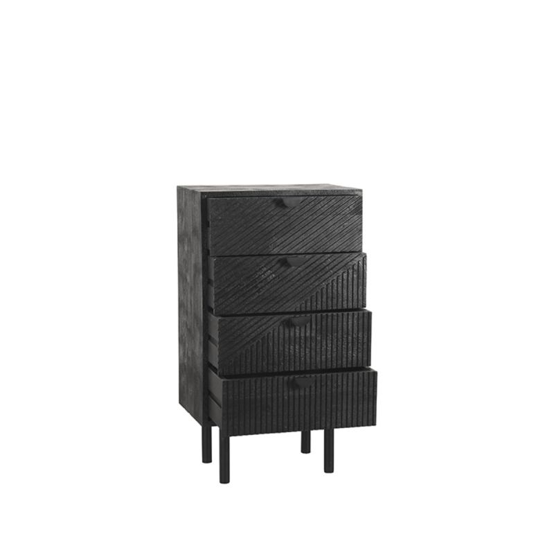 Ladekast Cotia 50x30x90 cm Zwart Mangohout | Zwart Metaal