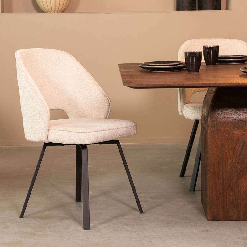 Eetkamerstoel Lewis 52x58x84 cm Creme Elegance | Zwart Metaal