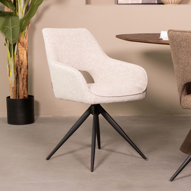 Eetkamerstoel Finley 60x59x91 cm Champagne Boucle | Zwart Metaal