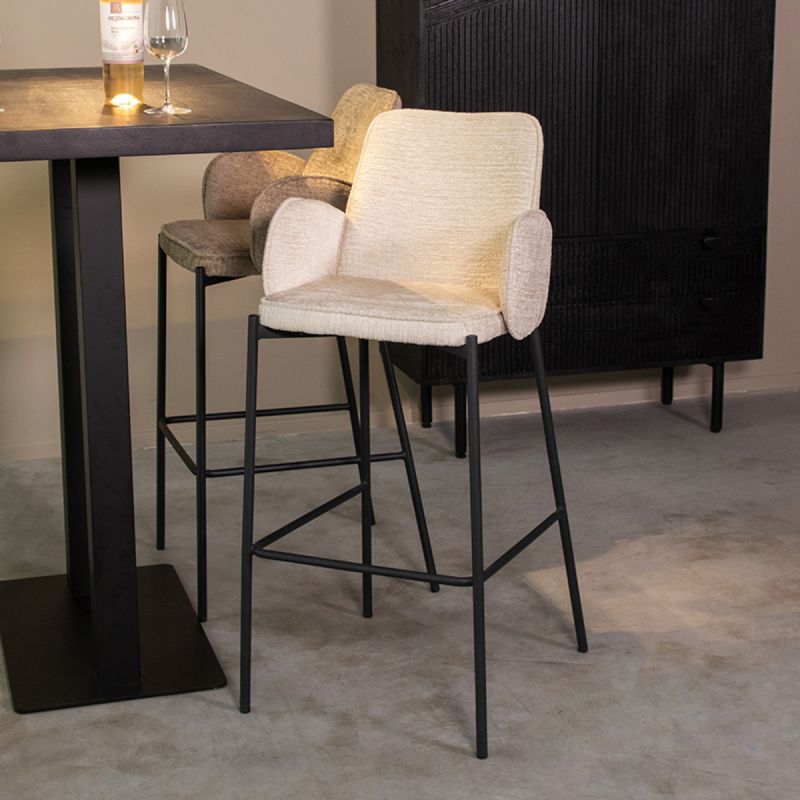 Barkruk Joni 51x53x107 cm Creme Elegance | Zwart Metaal