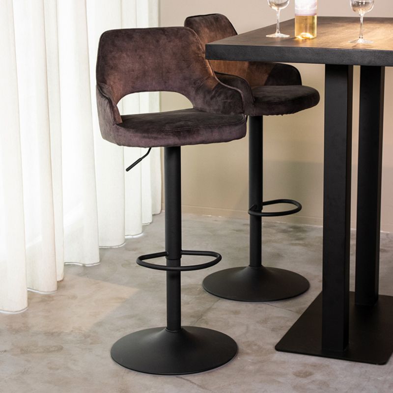 Barkruk Fer 50x52x90-110 cm Antraciet Velours | Zwart Metaal