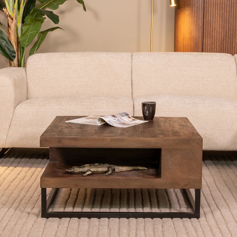 Salontafel Cube 80x80x40 cm Espresso Mangohout | Zwart Metaal