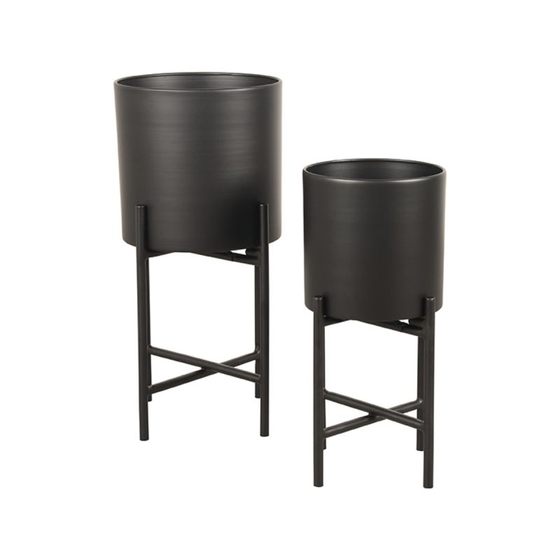 Set Plantenstandaards 23x23x50 cm Zwart Metaal