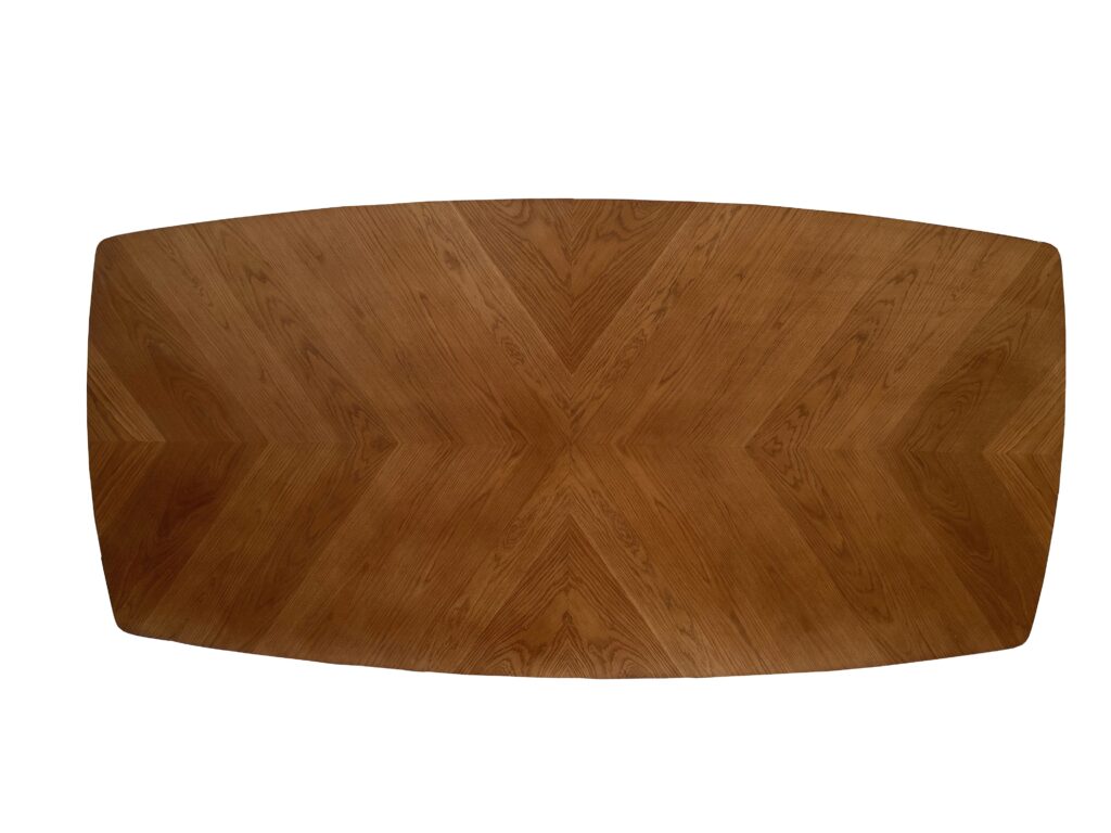 Facetrand tafel – Fineerlaag met visgraatmotief – curved bruin glad