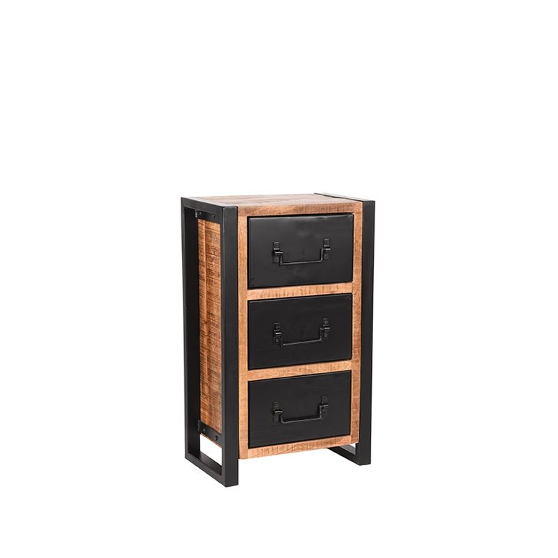 Ladekast Brussels 45x30x75 cm Rough Mangohout | Zwart Metaal