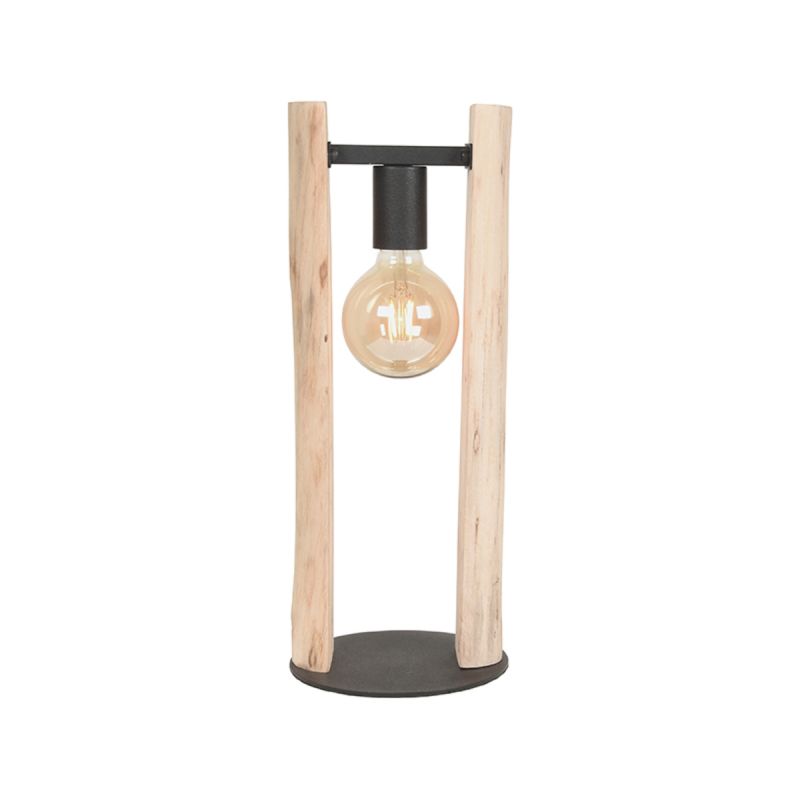 Tafellamp Woody 18x18x45 cm Naturel Hout | Zwart Metaal