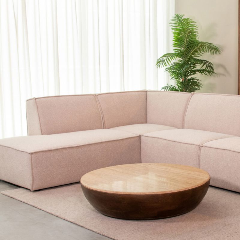 Salontafel Bowl 90x90x25 cm Travertin | Espresso Mangohout