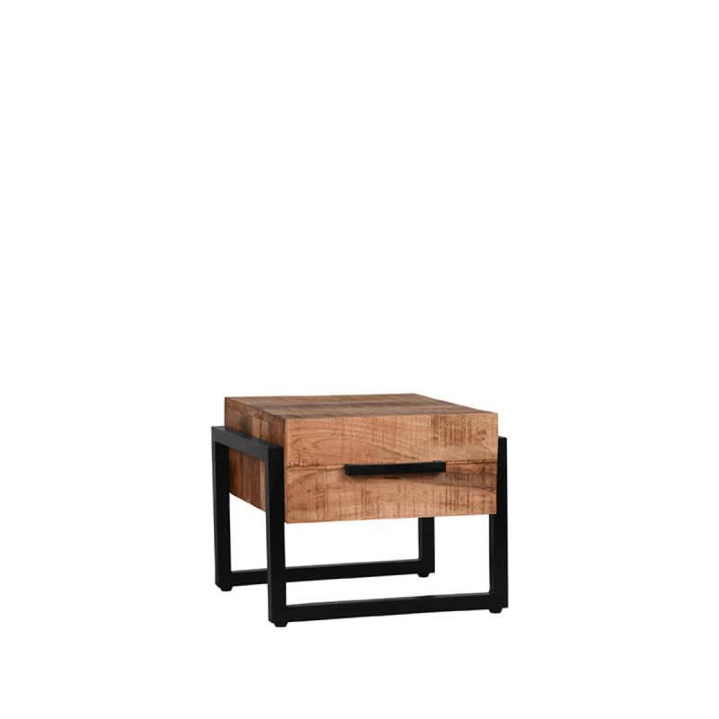 Salontafel Bolivia 50x50x41 cm Rough Mangohout | Zwart Metaal