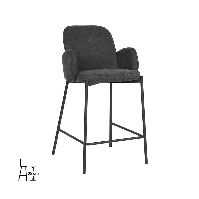Barkruk Jari 51x53x94 cm Antraciet Weave | Zwart Metaal