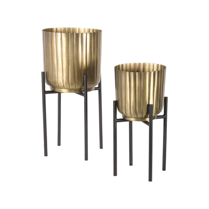 Set Plantenstandaards 23x23x50 cm Antiek Goud | Zwart Metaal
