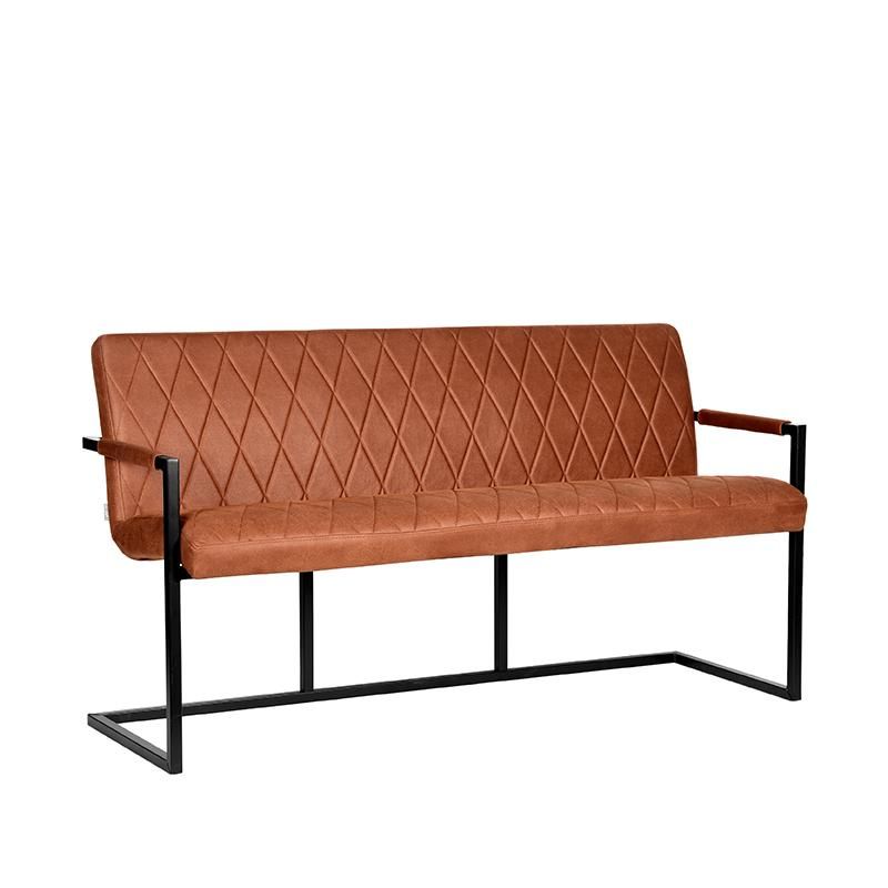 Eetkamerbank Denmark 155x62x86 cm Cognac Microvezel | Zwart Metaal
