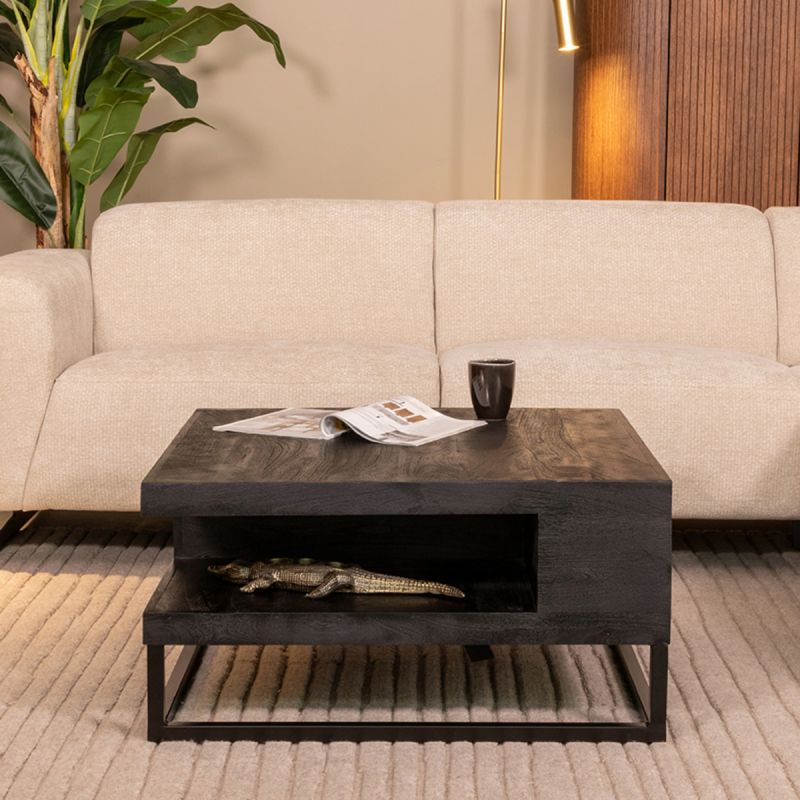 Salontafel Cube 80x80x40 cm Zwart Mangohout | Zwart Metaal