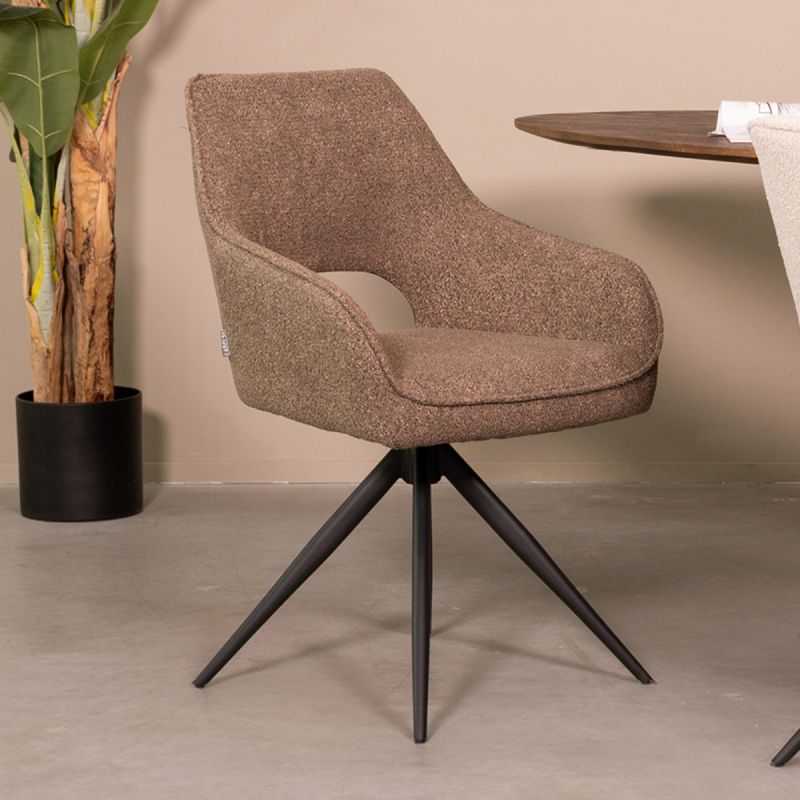 Eetkamerstoel Finley 60x59x91 cm Bruin Boucle | Zwart Metaal