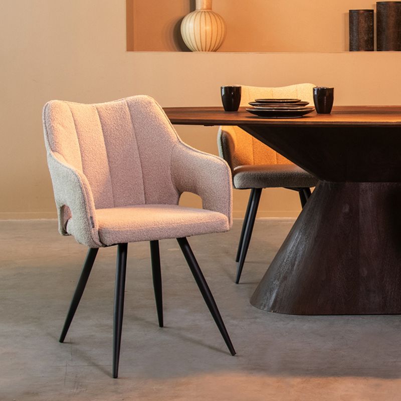 Eetkamerstoel Noud 55x60x87 cm Naturel Boucle | Zwart Metaal