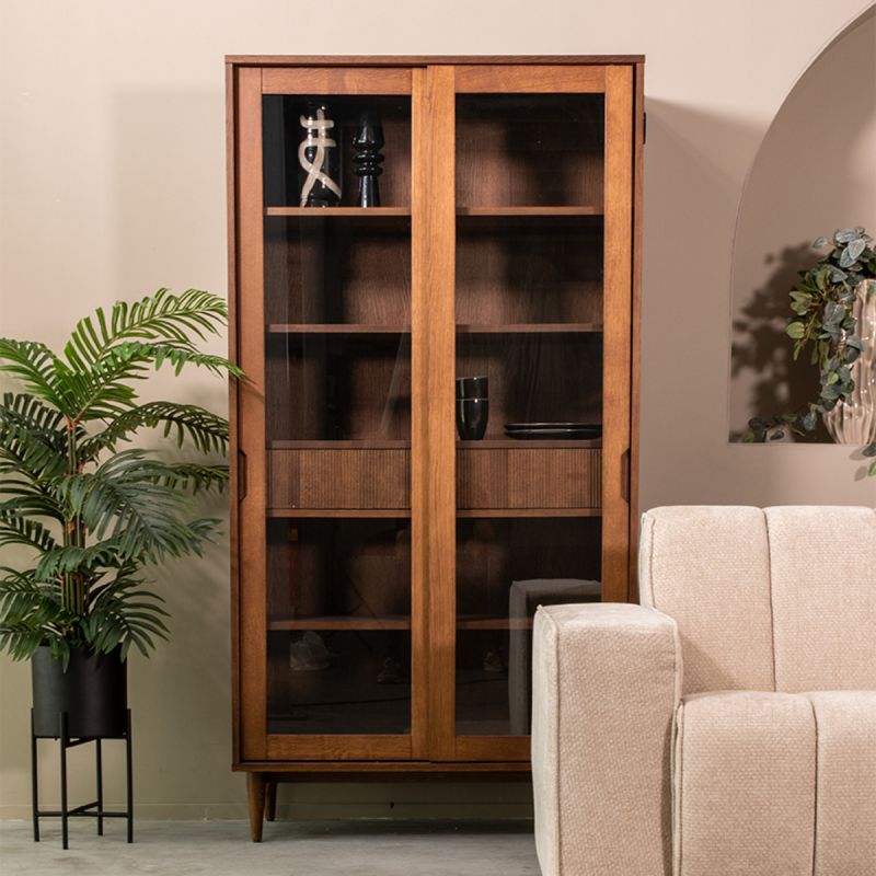 Vitrinekast Jule 100x49x180 cm Walnoot Eiken | Glas