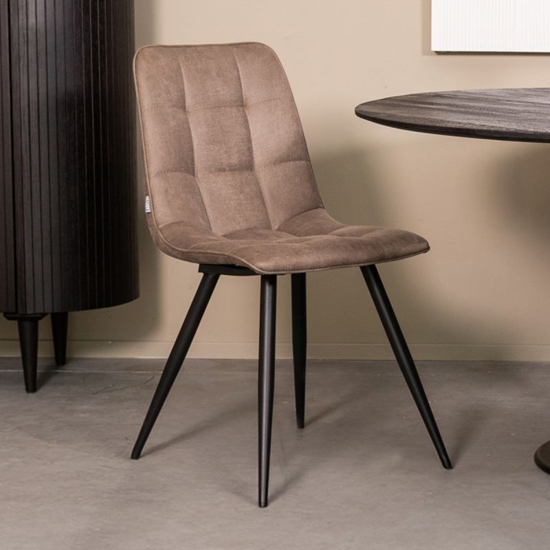 Eetkamerstoel Bistro 46x59x86 cm Taupe Micro Suede | Zwart Metaal