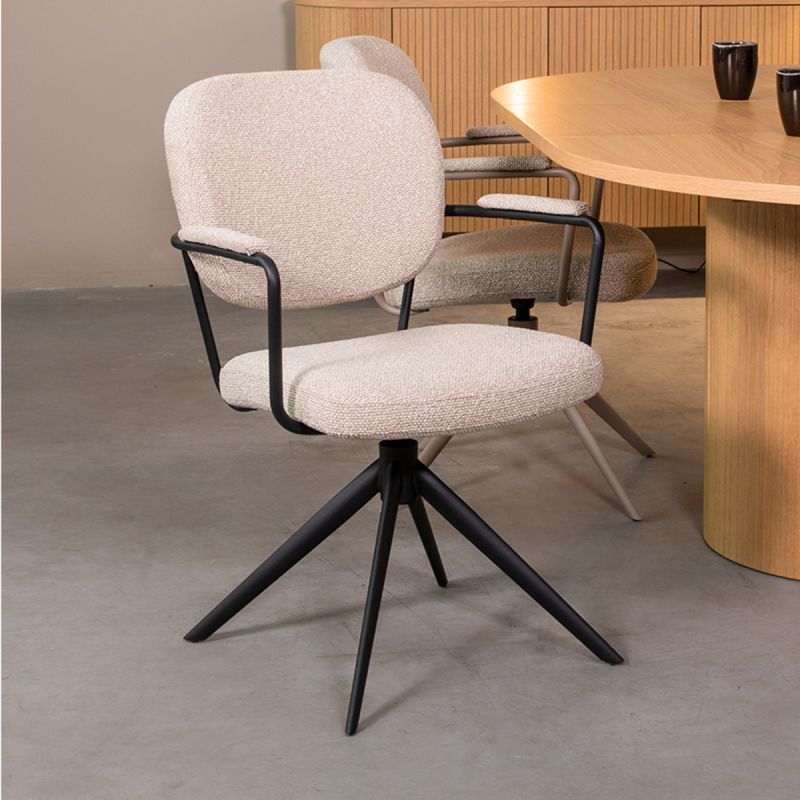 Eetkamerstoel Basel 61x64x89 cm Naturel Royal Boucle | Zwart Metaal