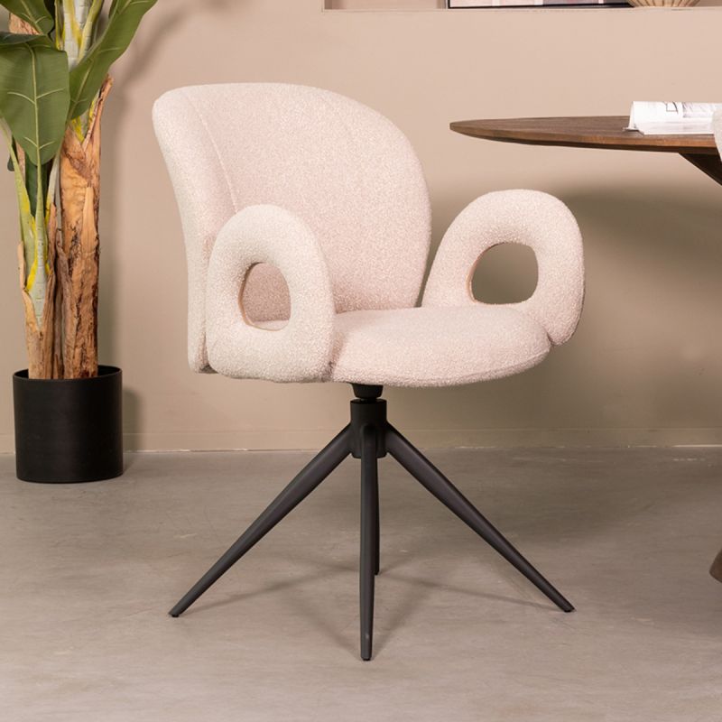 Eetkamerstoel Neo 59x61x86 cm Naturel Boucle | Zwart Metaal