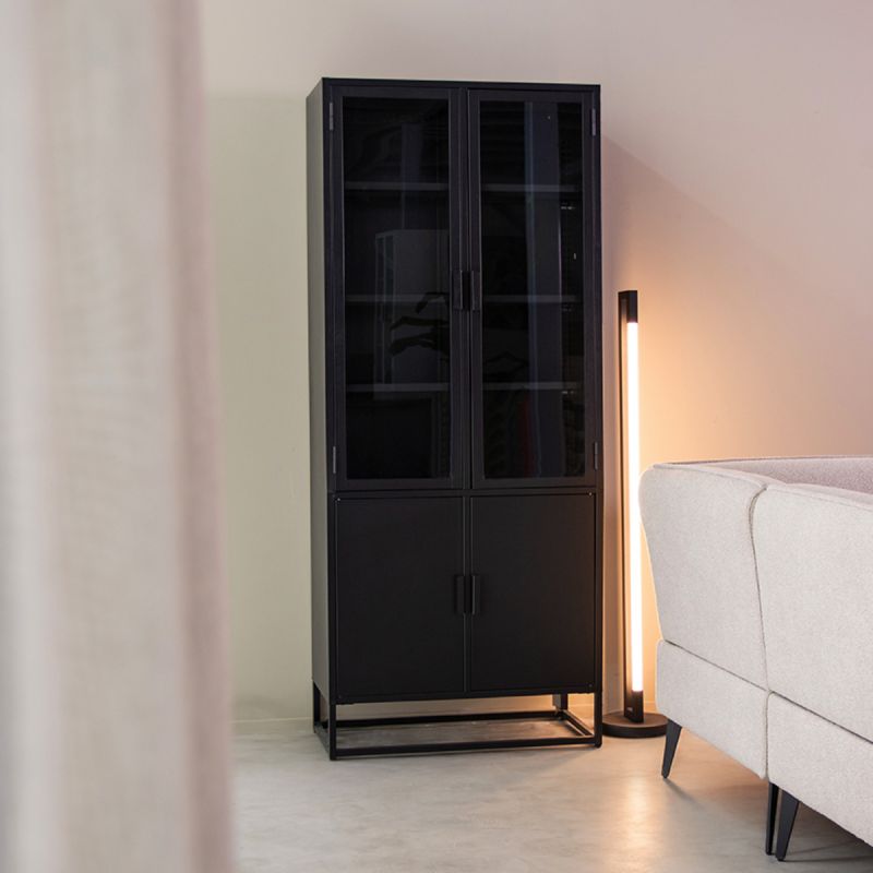 Hoge Vitrinekast Level 80x40x190 cm Zwart Metaal | Glas